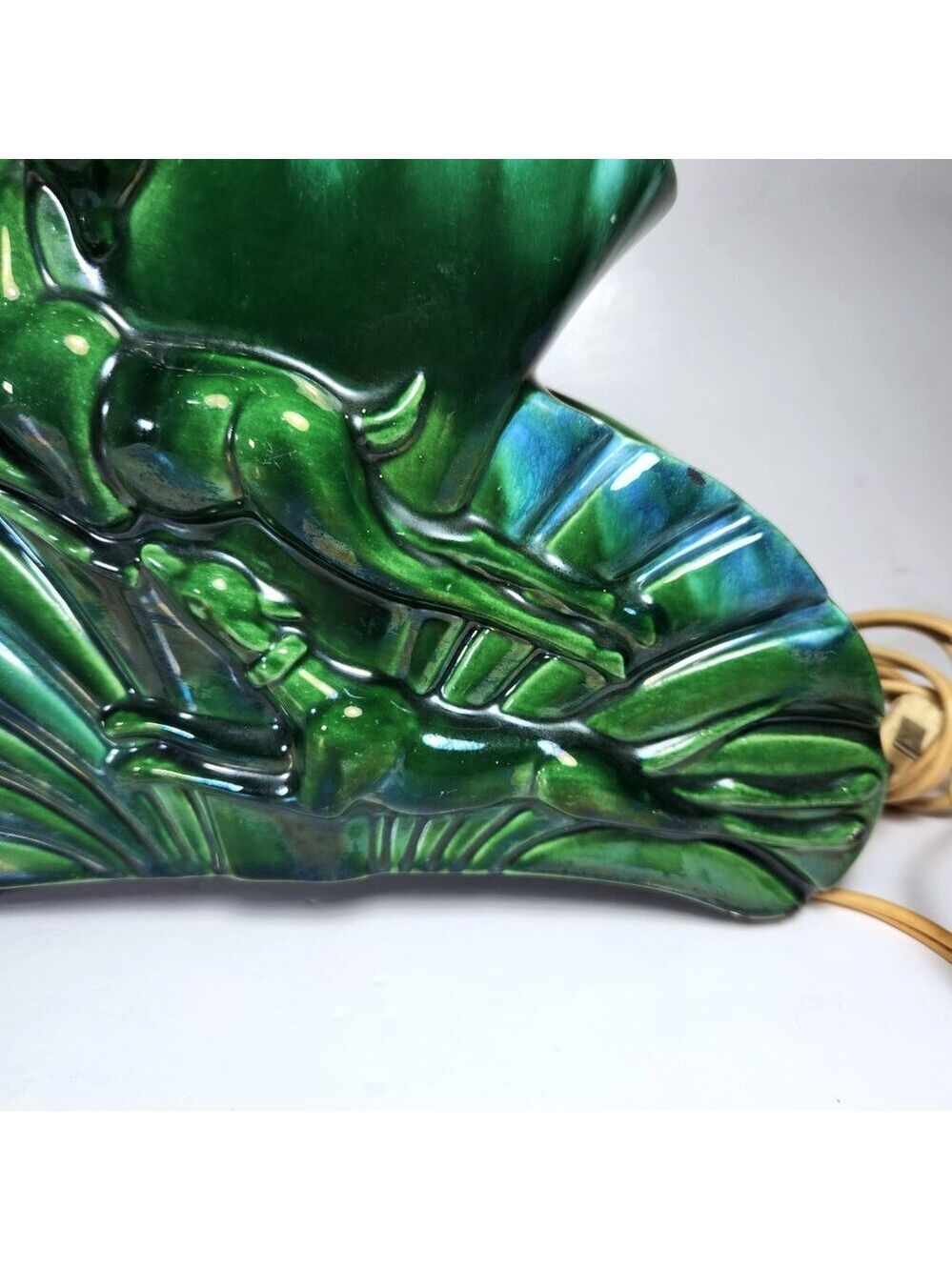 Vintage Ceramic Planter Lamp – Leaping Deer – Mid Century Green Glaze - Picture 5 of 15